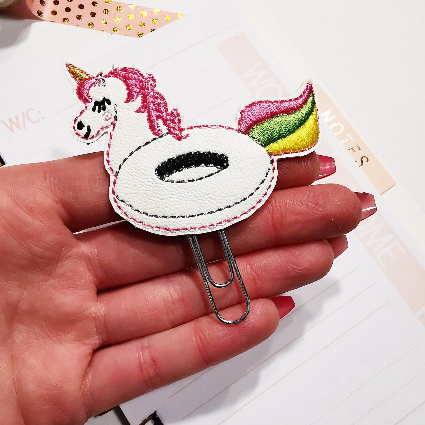 Inflatable Unicorn Embroidered Planner Clip