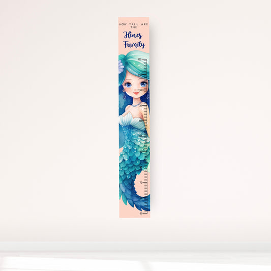Blue Mermaid Personalised Height Chart