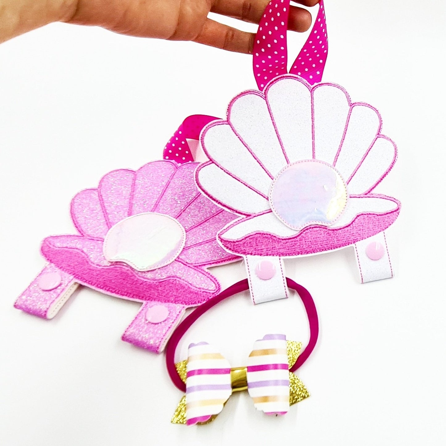 Clam Shell and Pearl Headband and Bow Holder