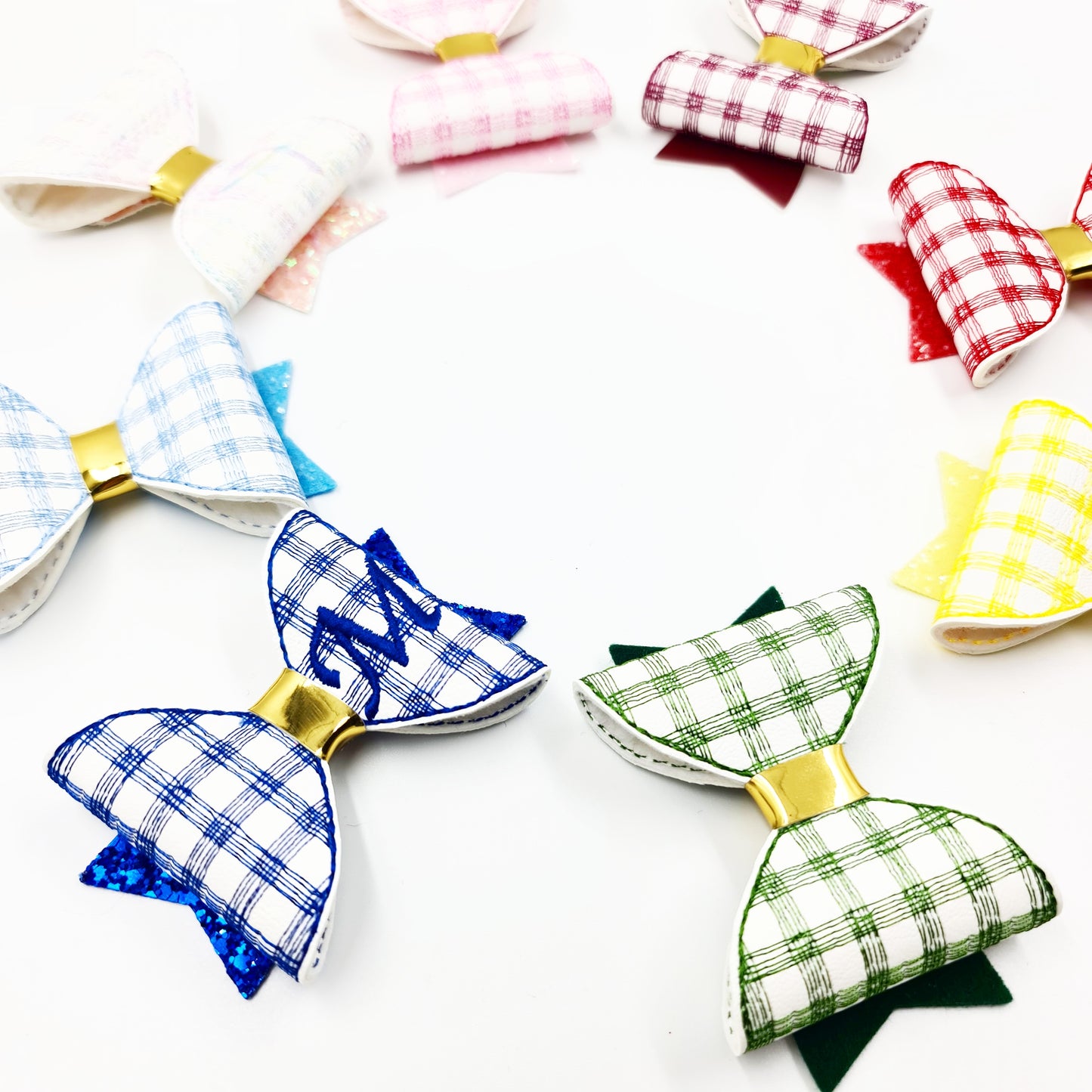 Gingham Stitched Embroidered Bows