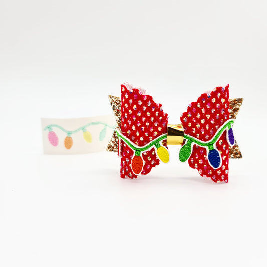 Christmas Lights Embroidered Bow Topper
