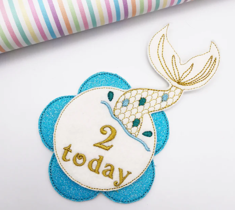 Mermaid Splash Birthday Badge  | Digital Embroidery File