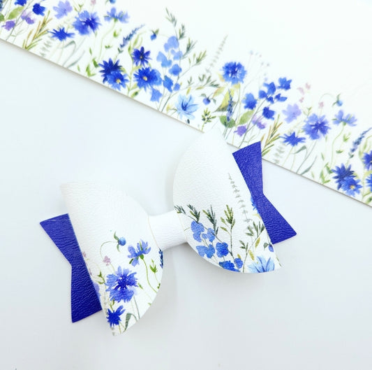 Wild Blue Floral Border Leatherette Fabric Roll