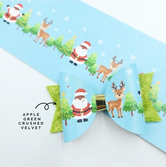 Santa & his Deer Leatherette Fabric Roll