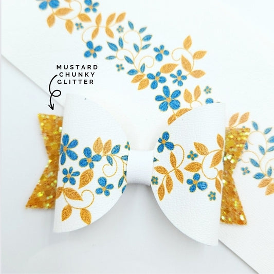 Mustard & Blue Florals Leatherette Fabric Roll