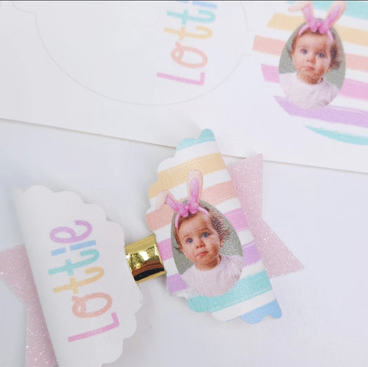 Personalised Bunny Easter Photo Printed Leatherette Bow Loops & Perfect Fit