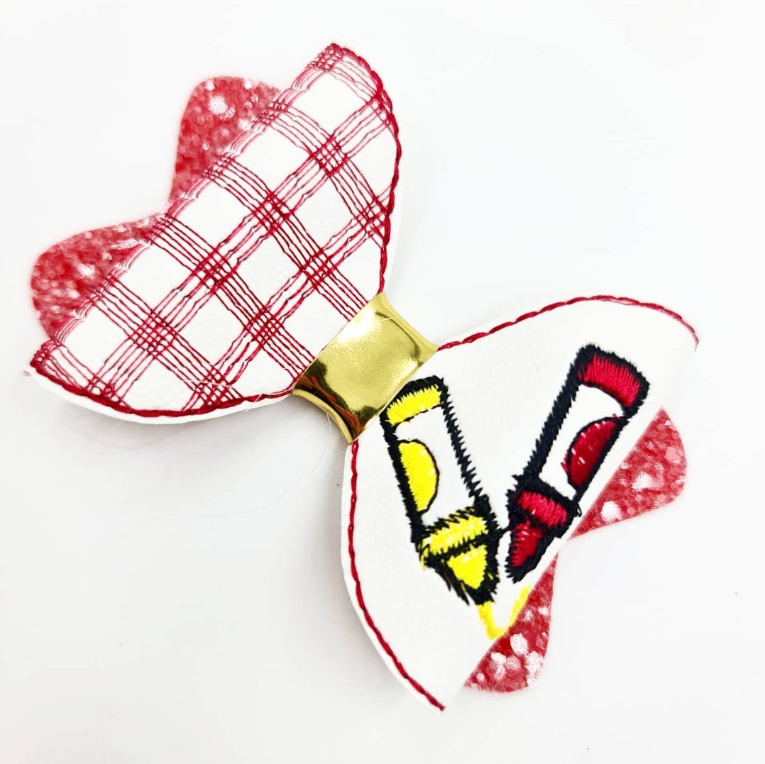 Gingham School Motif Stitched Bows