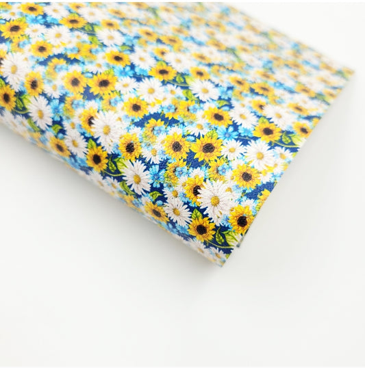 Sunflower & Blue Florals Artisan Leatherette