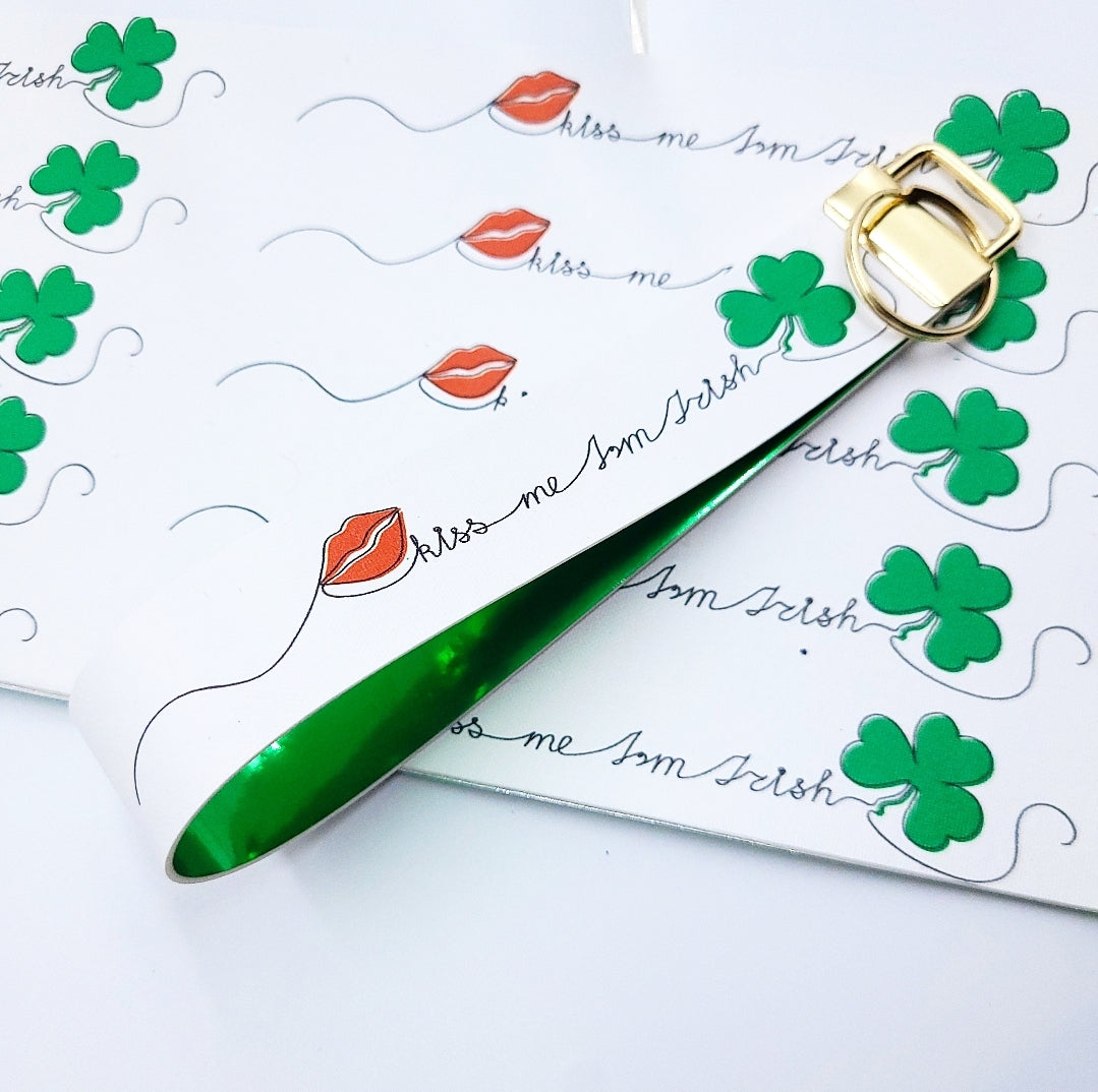 Kiss Me I'm Irish Double Sided Wristlet Leatherette