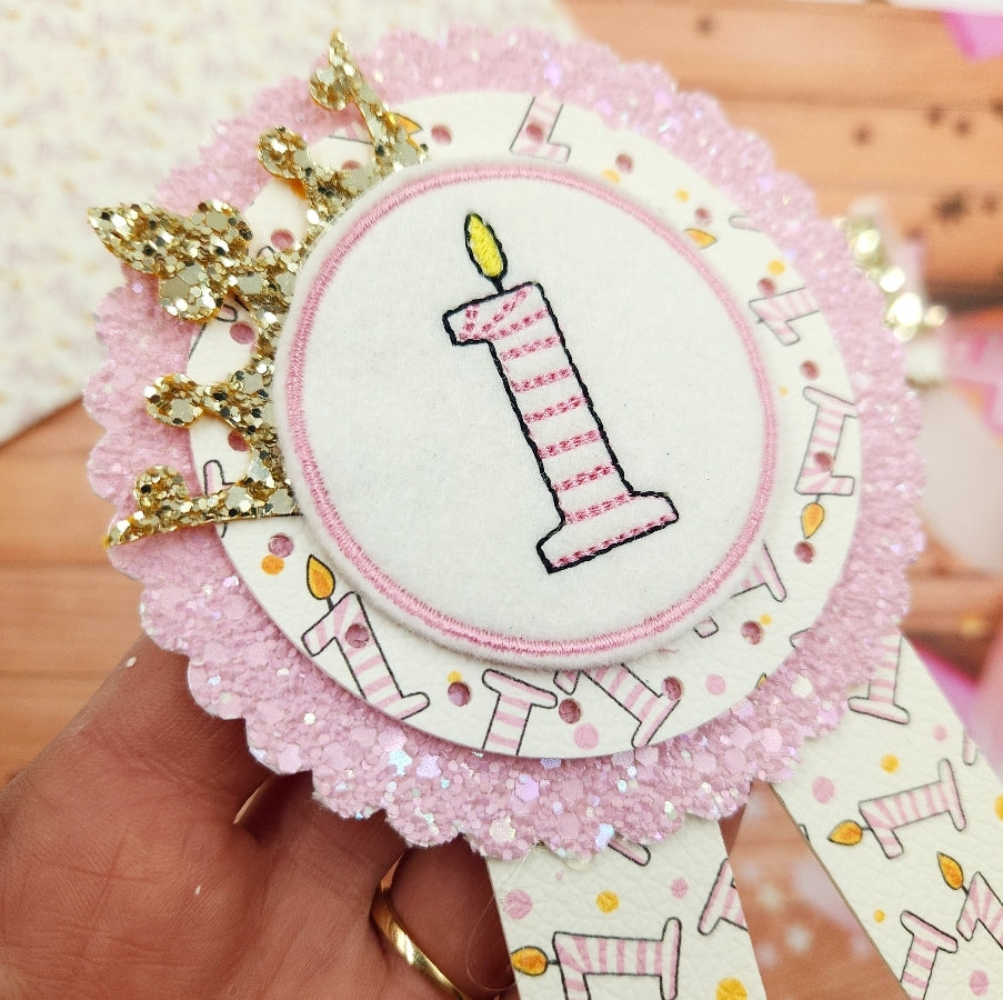 Birthday Candle Badge Face - Pink