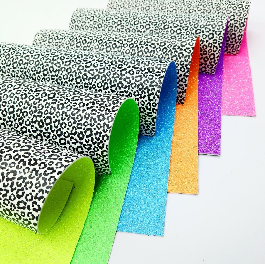 Monochrome Leopard Double Sided Leatherette/Glitter