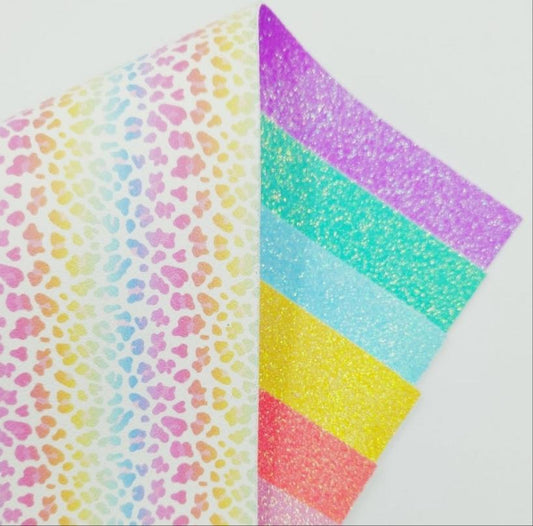 Ombre Rainbow Leopard Double Sided Leatherette/Glitter