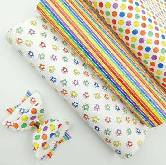 Bright Rainbow Mushrooms & Polka Artisan Leatherette