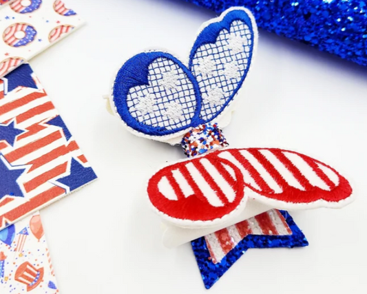Stars and Stripes Butterfly Hair Bow Tails | Digital Embroidery File
