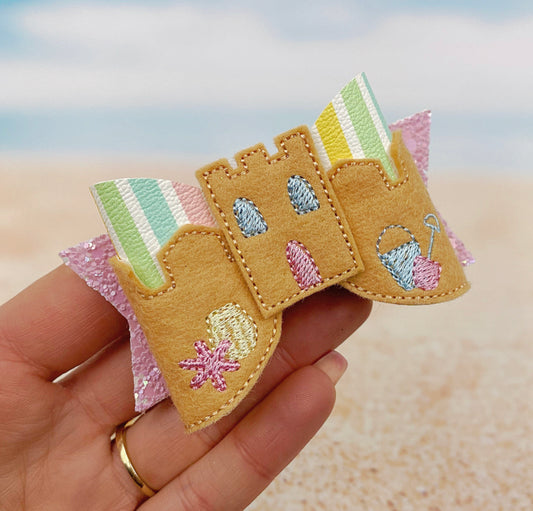Sand Castle Embroidered Bow Wrap