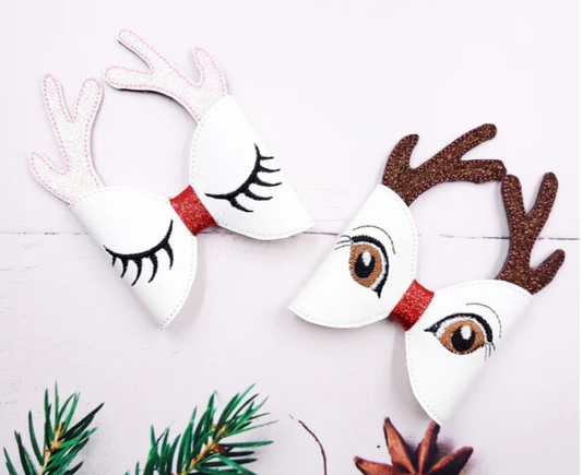 Reindeer and Antlers Bow Loops| 2 Designs | Digital Embroidery File