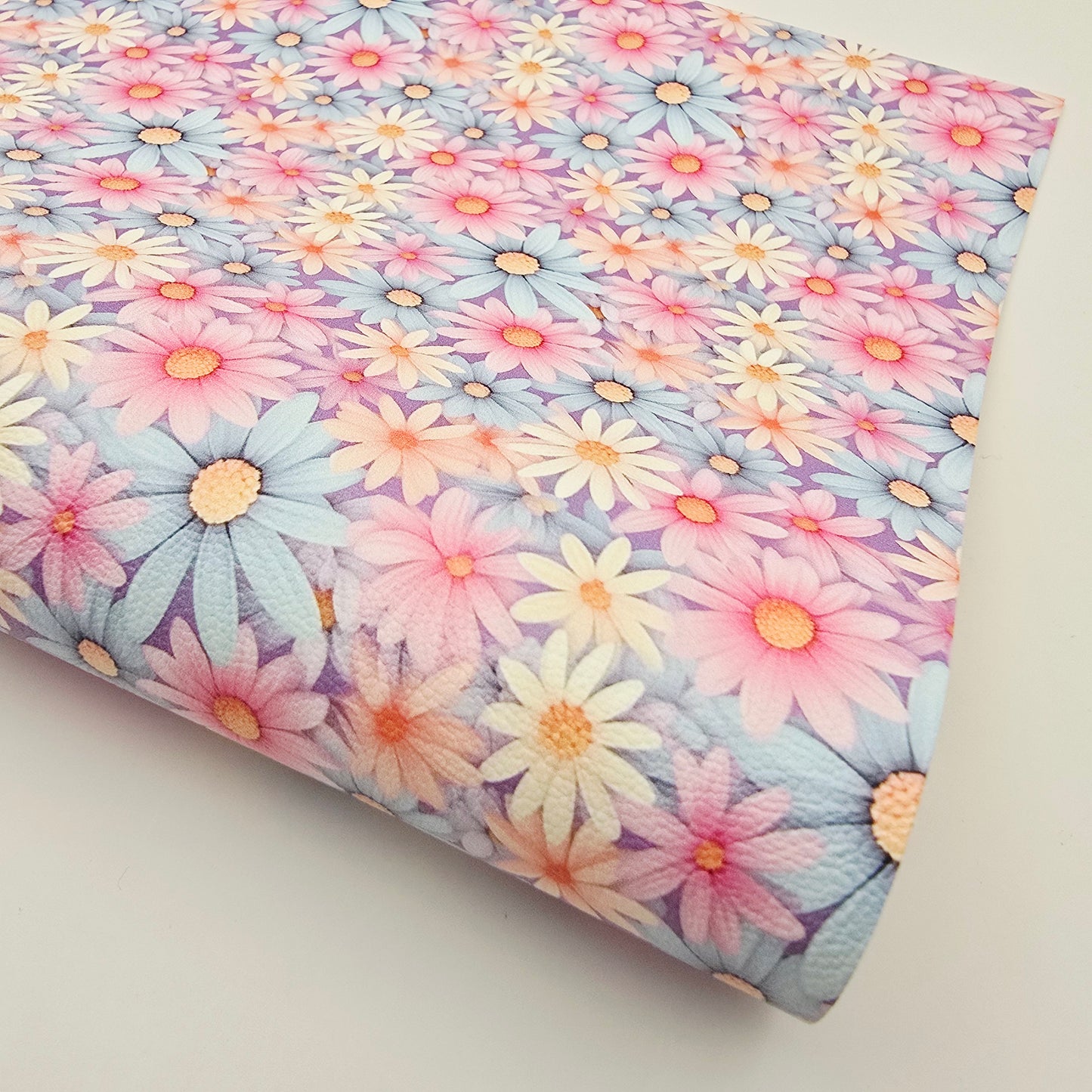 Pastel Daisies on Lilac Artisan Leathette