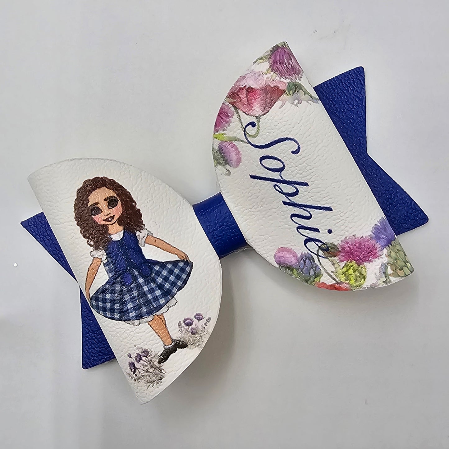 Personalised Leatherette Highland Dancer in blue Dolly Bow Loops