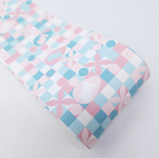 Checkered Bunnies Leatherette Fabric Roll