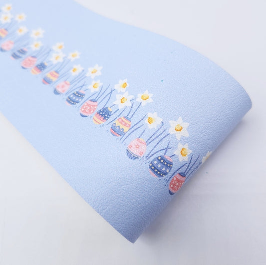 Daffodils and Easter Eggs Leatherette Fabric Roll