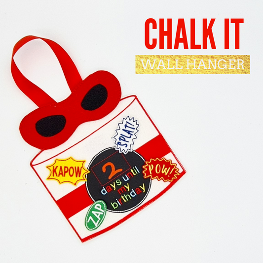 Superhero Birthday ‘Chalk it’ wall Hanger | Digital Embroidery File