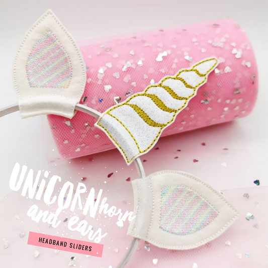 Glitter Unicorn Horn and Ears Embroidered Slider